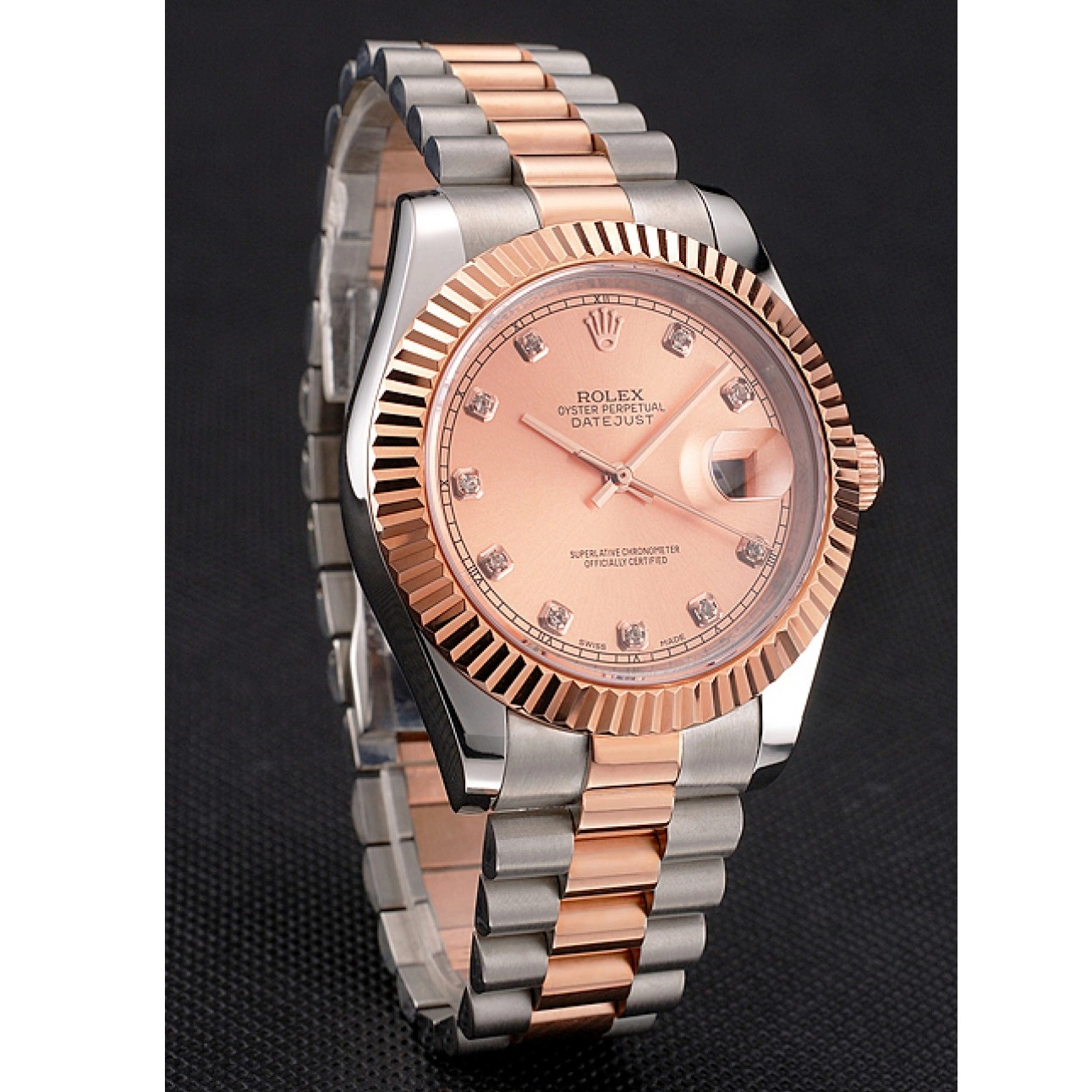 Aaa fake watches Dial Two And Datejust Bezel Stainless Gold Steel Bracelet Rose Case Swiss Rolex Tone 0714
